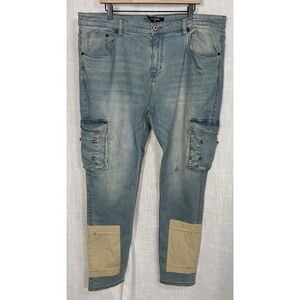 Men's Serenede Cyber Cloud Denim Stretch Cargo Jeans Sky Blue Size 42 x 32